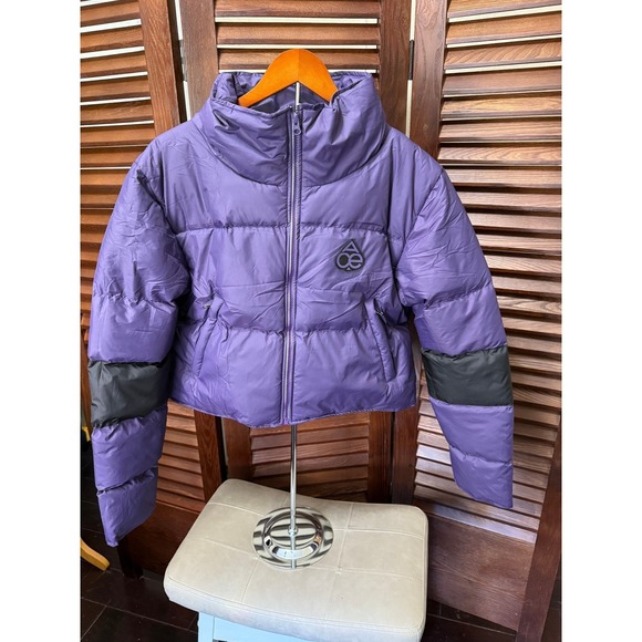 Ace Society Jackets & Blazers - Ace Society Purple Black cropped Puffer Jacket Size Medium